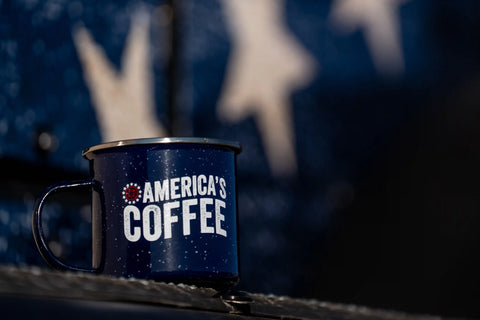 America's Coffee RWB Enamel Mug, 17 oz
